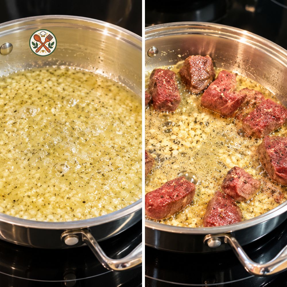 Sear Steak Tips in Batches